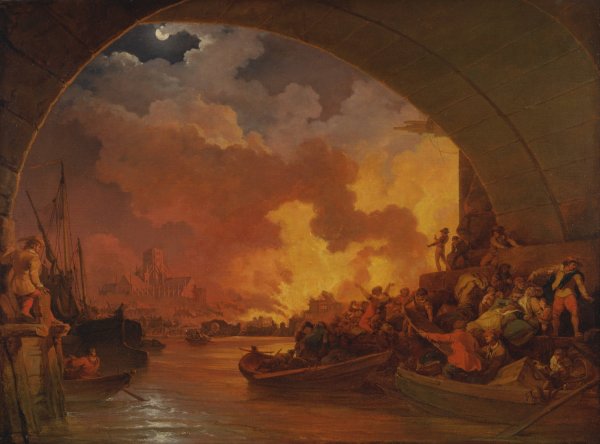 The Great Fire of London  by Philippe-Jacques De Loutherbourg - Hand-Painted Oil Painting Reproduction