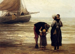 A Fisherman's Goodbye Oil painting by Philippe Lodowyck Jacob Sadee