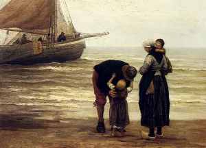 A Fisherman's Goodbye by Philippe Lodowyck Jacob Sadee - Oil Painting Reproduction