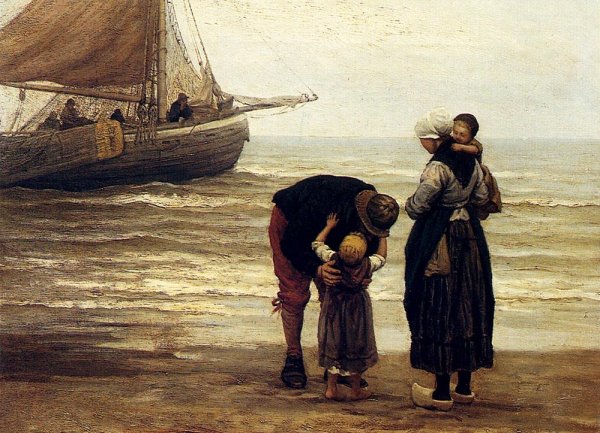 Main Product Photo of A Fisherman's Goodbye Painting by Philippe Lodowyck Jacob Sadee