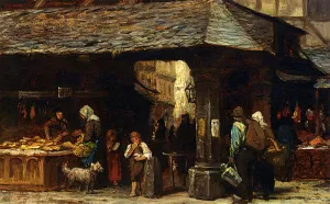 A Market Scene In Frankfurt by Philippe Lodowyck Jacob Sadee Oil Painting