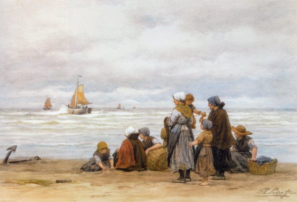 Main Product Photo of The Departure of the Fishing Fleet Painting by Philippe Lodowyck Jacob Sadee