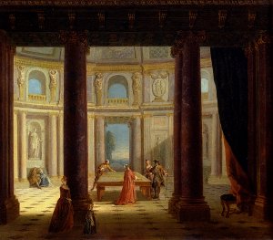 Elegant Company Playing Billiards by Philippe Meusnier Oil Painting