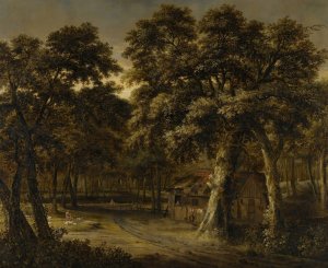A Woodland Scene With A Cottage And Figures by Philips Koninck Oil Painting