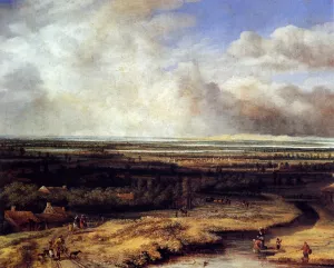 An Extensive Landscape with a Hawking Party by Philips Koninck Oil Painting