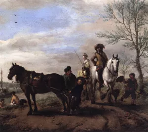 A Man and a Woman on Horseback Detail by Philips Wouwerman - Oil Painting Reproduction