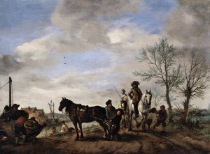 A Man and a Woman on Horseback by Philips Wouwerman Oil Painting