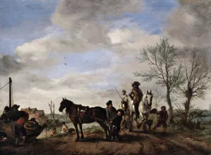A Man and a Woman on Horseback Oil painting by Philips Wouwerman