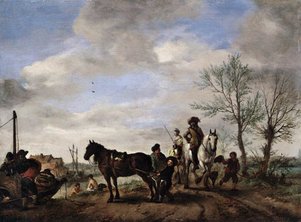 Main Product Photo of A Man and a Woman on Horseback Painting by Philips Wouwerman