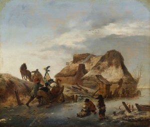 A Nobleman's Sleigh on the Ice by Philips Wouwerman Oil Painting