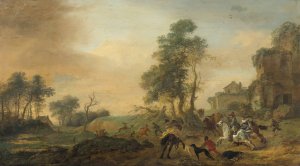 A stag hunt by Philips Wouwerman Oil Painting