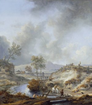 A Stream in Hilly Country by Philips Wouwerman Oil Painting