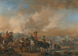 Cavalry On The Move, A Fortification Under Siege Beyond by Philips Wouwerman Oil Painting
