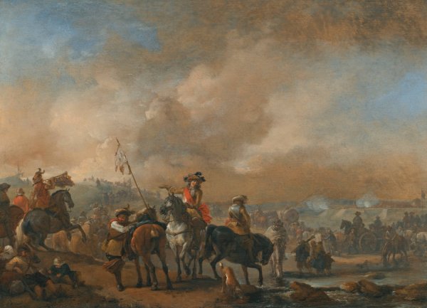 Main Product Photo of Cavalry On The Move, A Fortification Under Siege Beyond Painting by Philips Wouwerman
