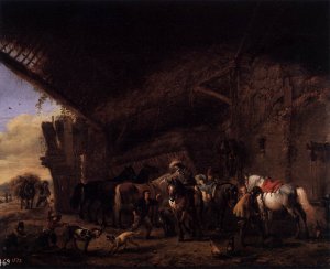 Coming Out of an Inn by Philips Wouwerman Oil Painting