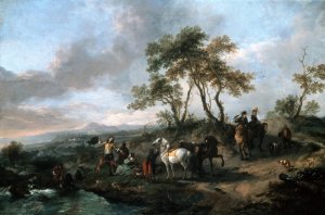 Halt of a Hunting Party by Philips Wouwerman Oil Painting