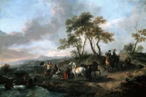 Halt of a Hunting Party by Philips Wouwerman Oil Painting