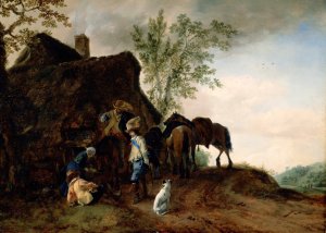 Halt of Cavaliers at an Inn by Philips Wouwerman Oil Painting