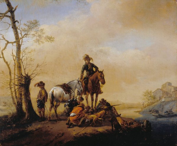 Main Product Photo of Halt of Sportsmen Painting by Philips Wouwerman