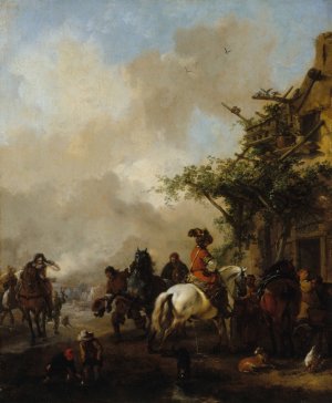 Halte de cavaliers by Philips Wouwerman Oil Painting