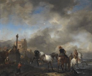 Horsepond near a Boundary Stone by Philips Wouwerman Oil Painting