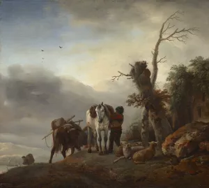 Landscape with Packhorses by Philips Wouwerman Oil Painting