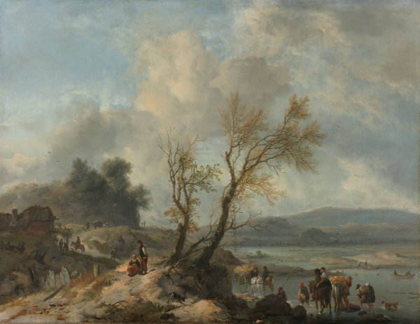 Main Product Photo of Landscape with Sandy Path beside a River  Painting by Philips Wouwerman