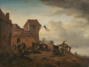 Peasants Fighting near a Village by Philips Wouwerman Oil Painting
