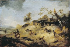 Sandbank with Travellers by Philips Wouwerman Oil Painting