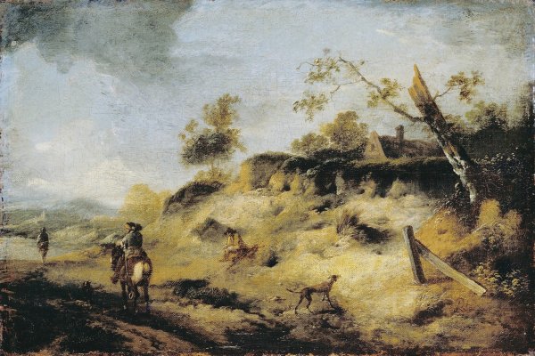 Main Product Photo of Sandbank with Travellers Painting by Philips Wouwerman
