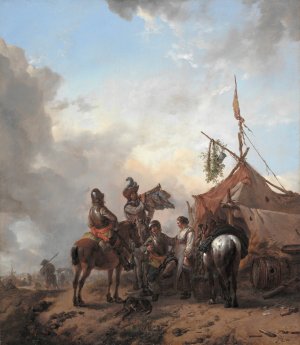 Soldiers Carousing with a Serving Woman outside a Tent by Philips Wouwerman Oil Painting