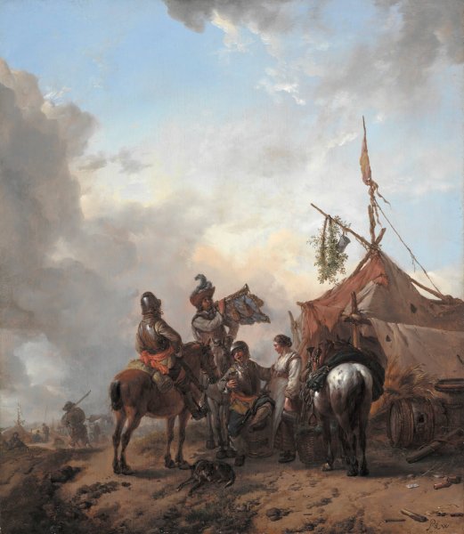 Main Product Photo of Soldiers Carousing with a Serving Woman outside a Tent  Painting by Philips Wouwerman