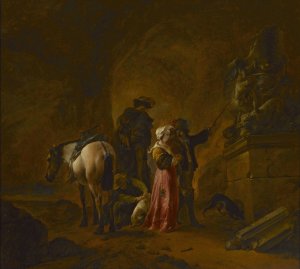 Travellers in a cave by Philips Wouwerman Oil Painting