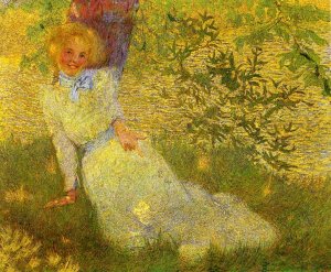 Young Girl by a Stream by Phillip Leslie Hale Oil Painting