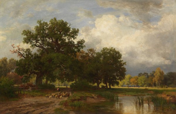 Sommerliche Landschaft mit Schafherde  by Phillip Roth - Hand-Painted Oil Painting Reproduction