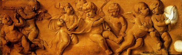 Disporting Putti - a Feined Bas - Relief by Piat-Joseph Sauvage - Hand-Painted Oil Painting Reproduction