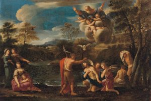 The Baptism Of Christ by Pier Francesco Mola Oil Painting