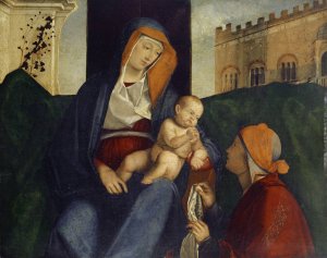 The Virgin with the Child and a Believer by Pier Maria Pennacchi Oil Painting