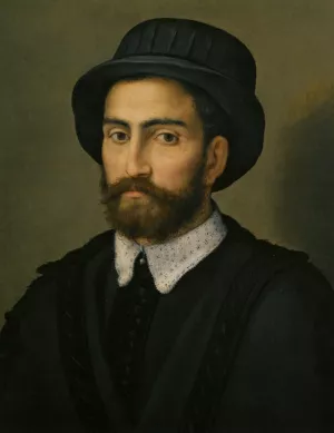 Portrait of a man Bust Length Wearing a Black Coat and Hat Oil painting by Pierfrancesco Di Jacopo Foschi