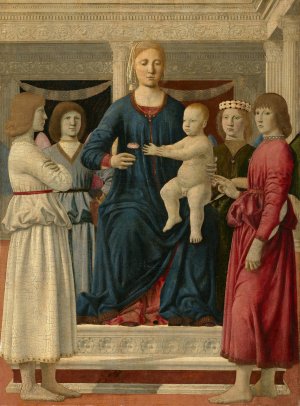 Virgin and child enthroned with four angels by Piero Della Francesca Oil Painting