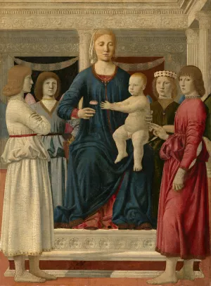 Virgin and child enthroned with four angels by Piero Della Francesca Oil Painting