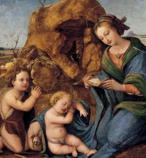 Madonna and Sleeping Christ Child with the Infant St John the Baptist by Piero Di Cosimo Oil Painting