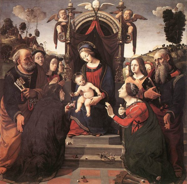 Main Product Photo of Mystical Marriage of St Catherine of Alexandria Painting by Piero Di Cosimo