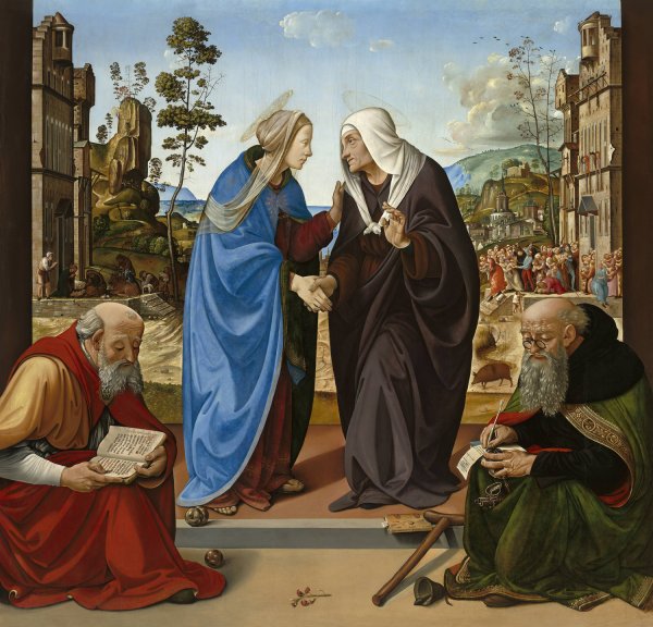 Main Product Photo of The Visitation with Saint Nicholas and Saint Anthony Abbot  Painting by Piero Di Cosimo