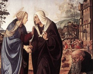 The Visitation with Sts Nicholas and Anthony Detail