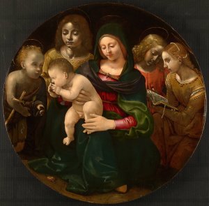 Virgin and Child with the Young Saint John the Baptist, Saint Cecilia, and Angels by Piero Di Cosimo Oil Painting