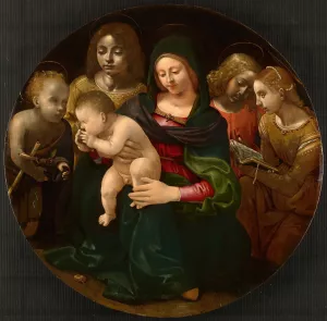 Virgin and Child with the Young Saint John the Baptist, Saint Cecilia, and Angels by Piero Di Cosimo Oil Painting