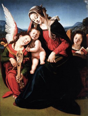 Virgin and Child with Two Angels Oil painting by Piero Di Cosimo