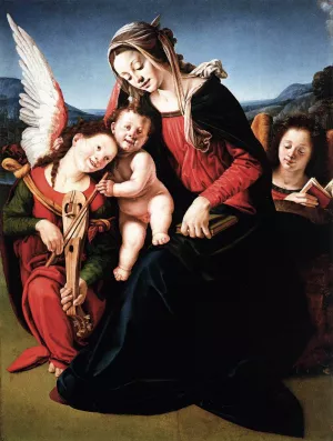 Virgin and Child with Two Angels Oil painting by Piero Di Cosimo