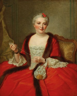 Portrait Of An Elegant Lady, Holding A Fly-Shuttle by Pierre Allais Oil Painting